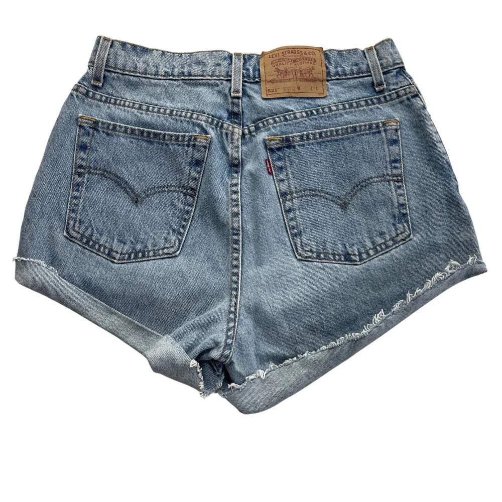 Levis 521 Denim Shorts Womens 14 Long High Waisted Vintage Cutoffs Festival Mom